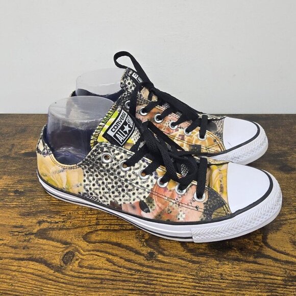 CONVERSE All Star Floral Yellow OX Low Canvas Sneakers Women’s Shoes Size 8.5 - Picture 1 of 9
